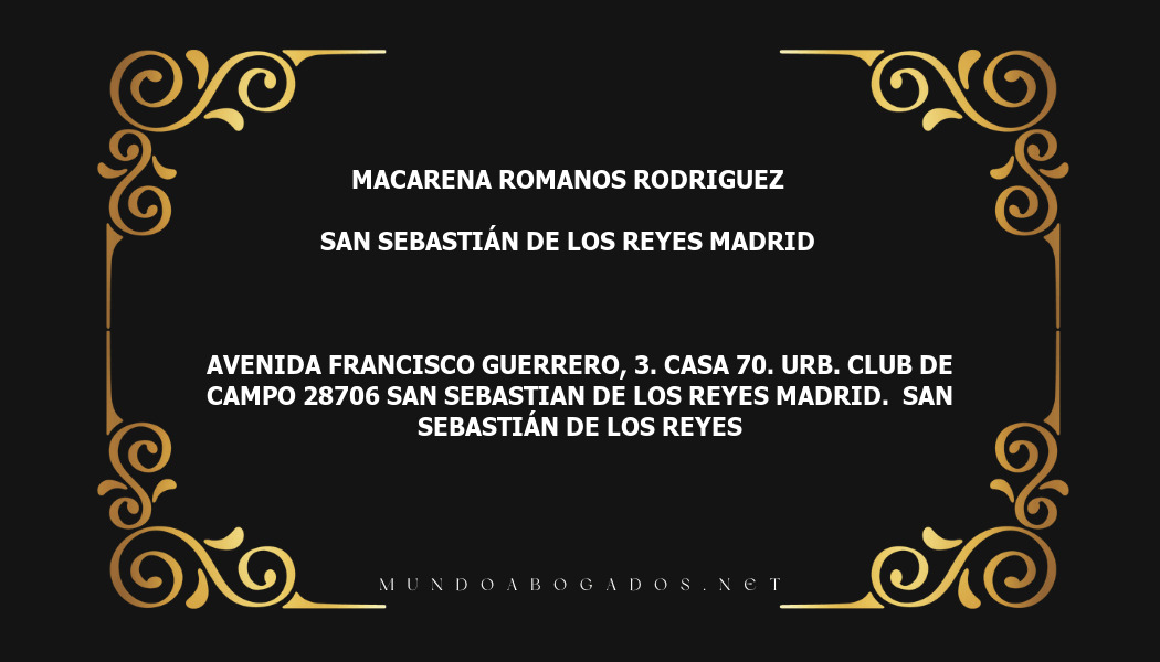 abogado Macarena Romanos Rodriguez en la localidad de San Sebastián de los Reyes