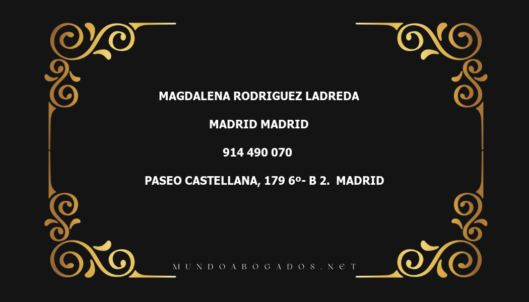 abogado Magdalena Rodriguez Ladreda en la localidad de Madrid