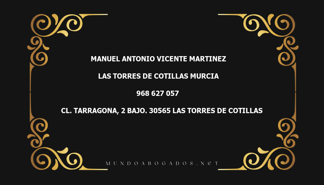 abogado Manuel Antonio Vicente Martinez en la localidad de Las Torres de Cotillas