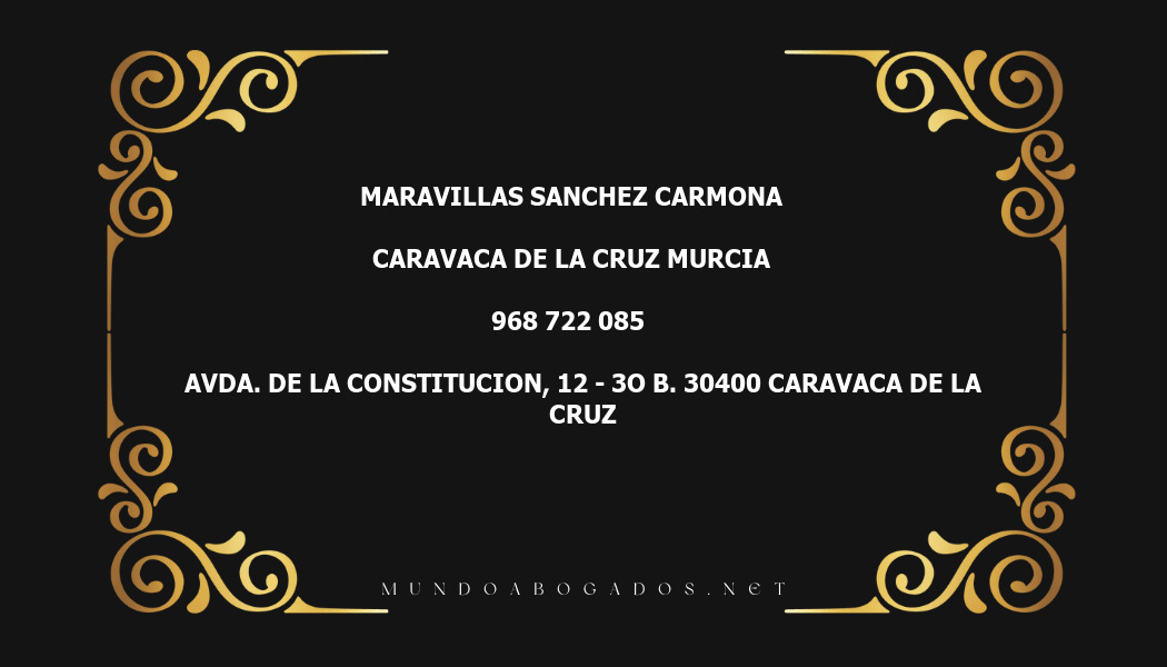 abogado Maravillas Sanchez Carmona en la localidad de Caravaca de la Cruz