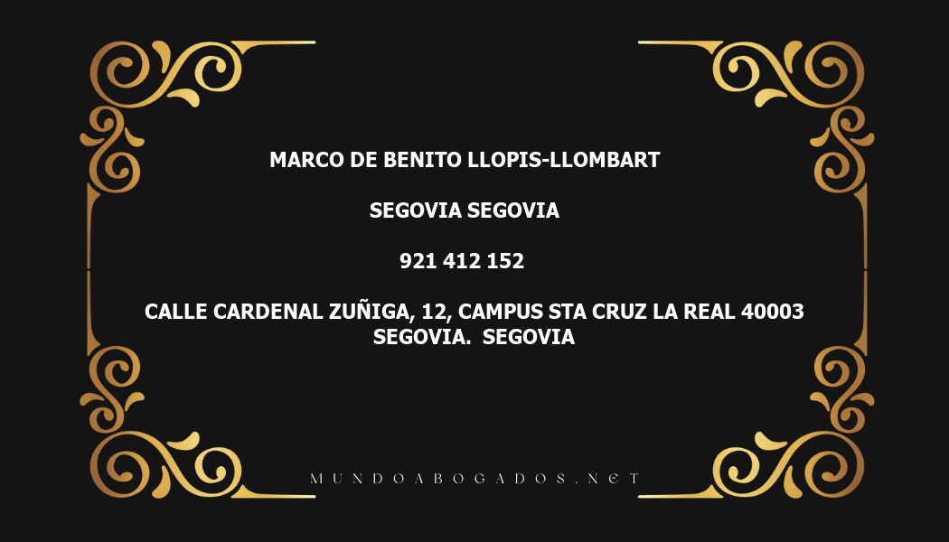 abogado Marco De Benito Llopis-Llombart en la localidad de Segovia