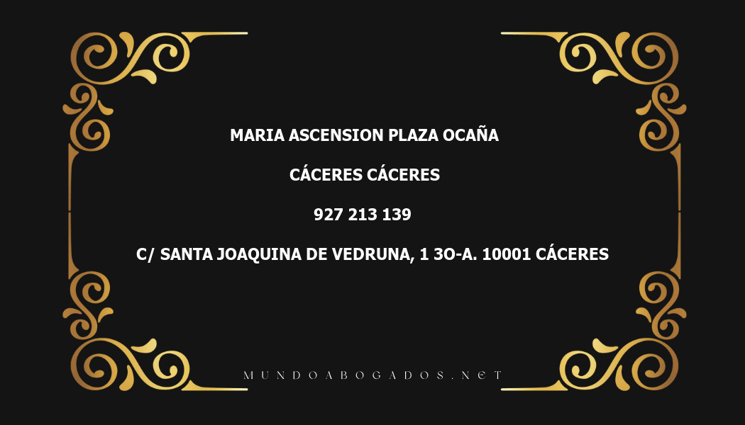 abogado Maria Ascension Plaza Ocaña en la localidad de Cáceres