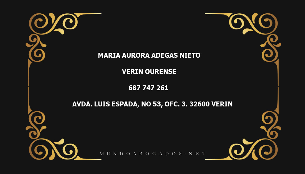 abogado Maria Aurora Adegas Nieto en la localidad de Verin