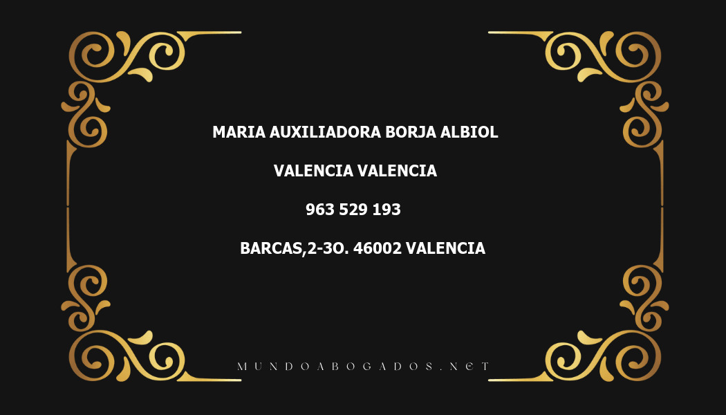 abogado Maria Auxiliadora Borja Albiol en la localidad de Valencia