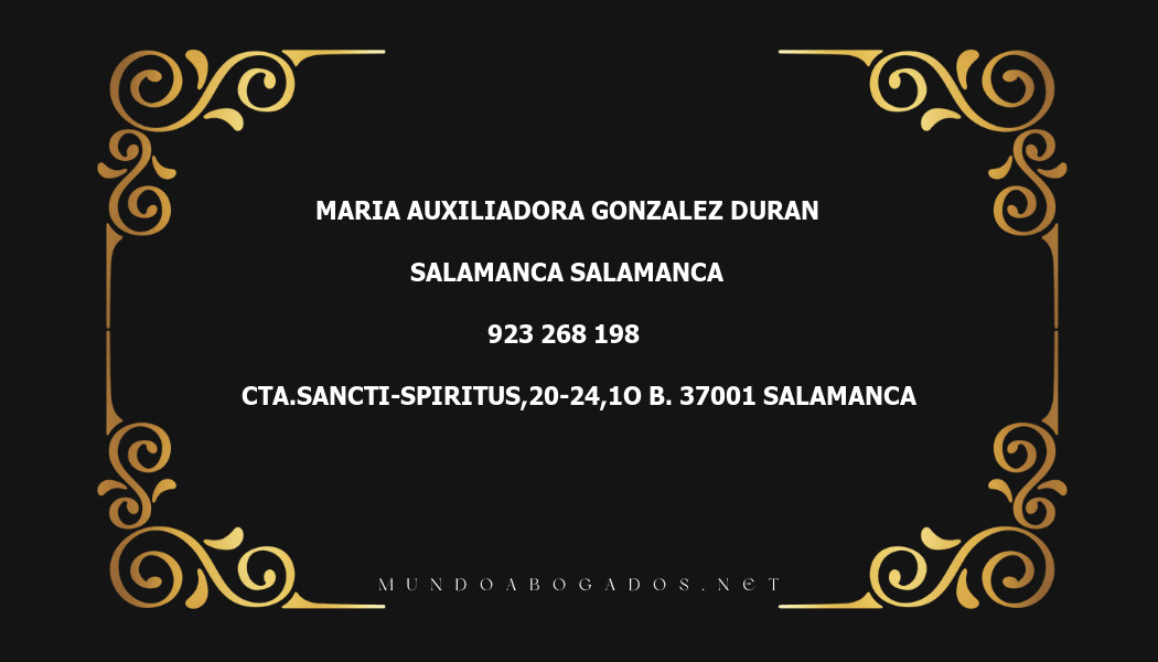 abogado Maria Auxiliadora Gonzalez Duran en la localidad de Salamanca