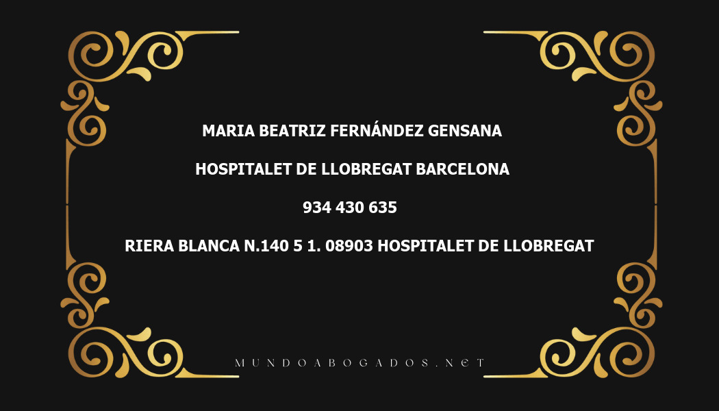 abogado Maria Beatriz Fernández Gensana en la localidad de Hospitalet de Llobregat