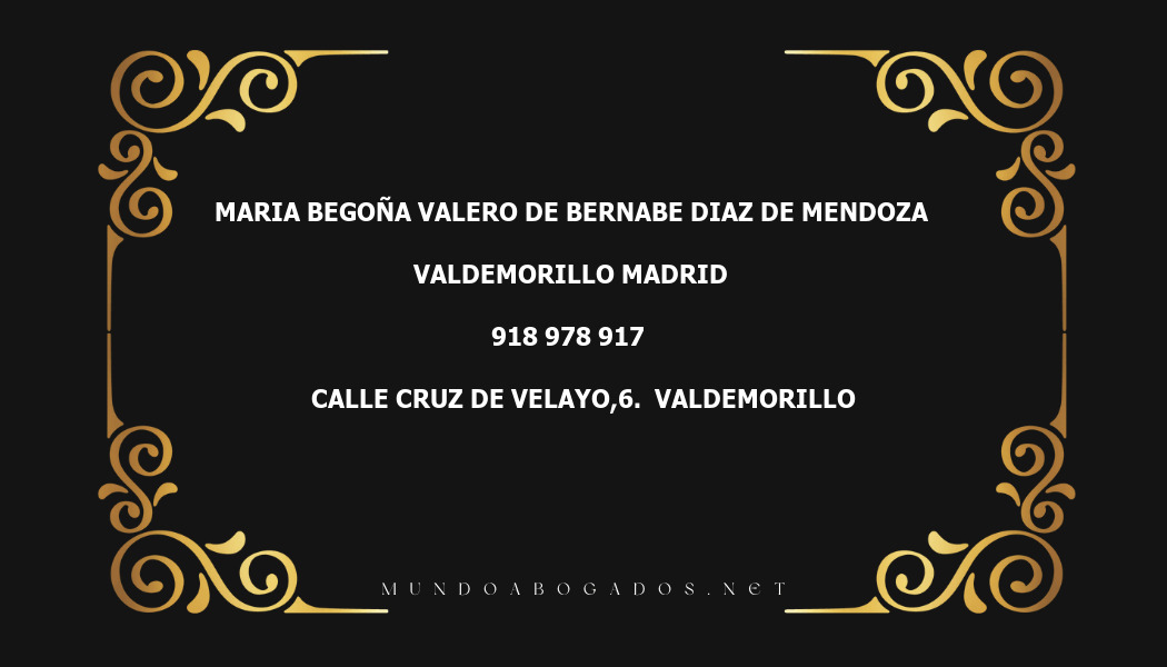 abogado Maria Begoña Valero De Bernabe Diaz De Mendoza en la localidad de Valdemorillo