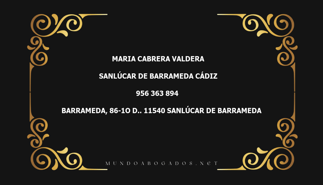 abogado Maria Cabrera Valdera en la localidad de Sanlúcar de Barrameda