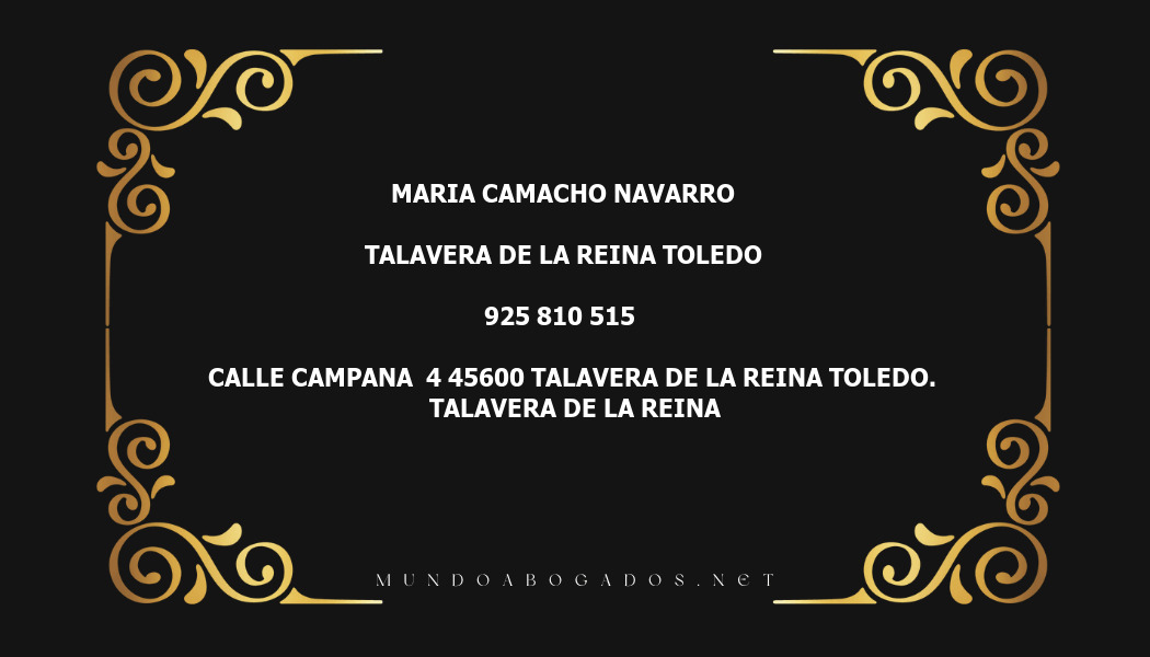 abogado Maria Camacho Navarro en la localidad de Talavera de la Reina