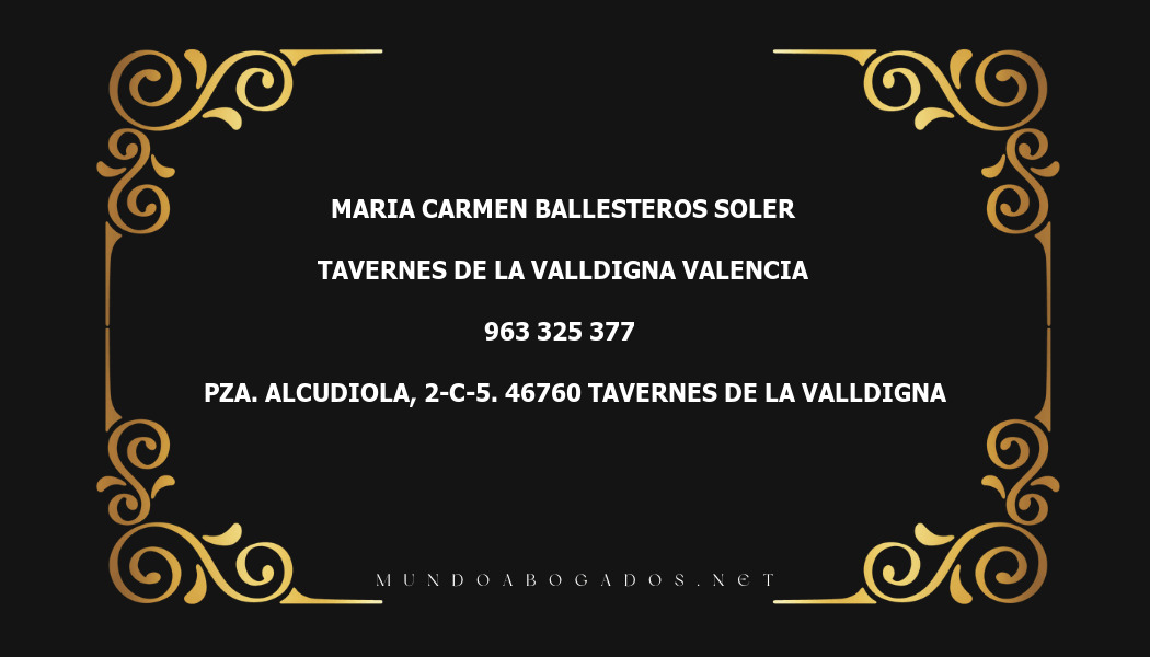 abogado Maria Carmen Ballesteros Soler en la localidad de Tavernes de la Valldigna