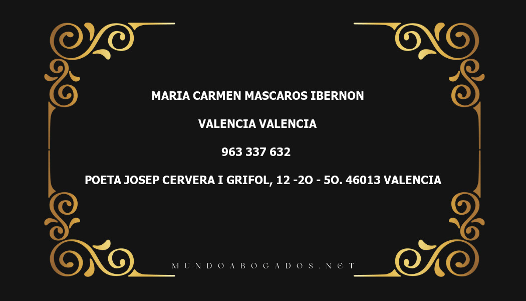 abogado Maria Carmen Mascaros Ibernon en la localidad de Valencia