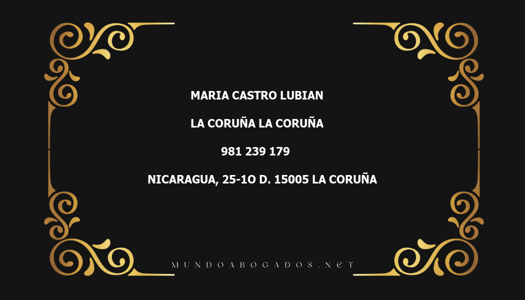 abogado Maria Castro Lubian en la localidad de La Coruña