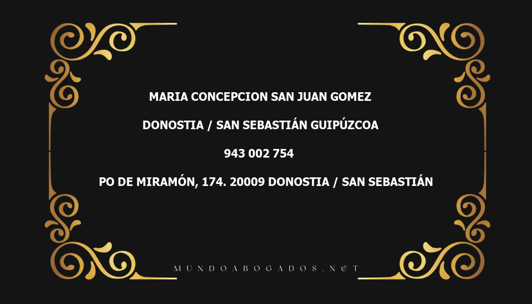 abogado Maria Concepcion San Juan Gomez en la localidad de Donostia / San Sebastián