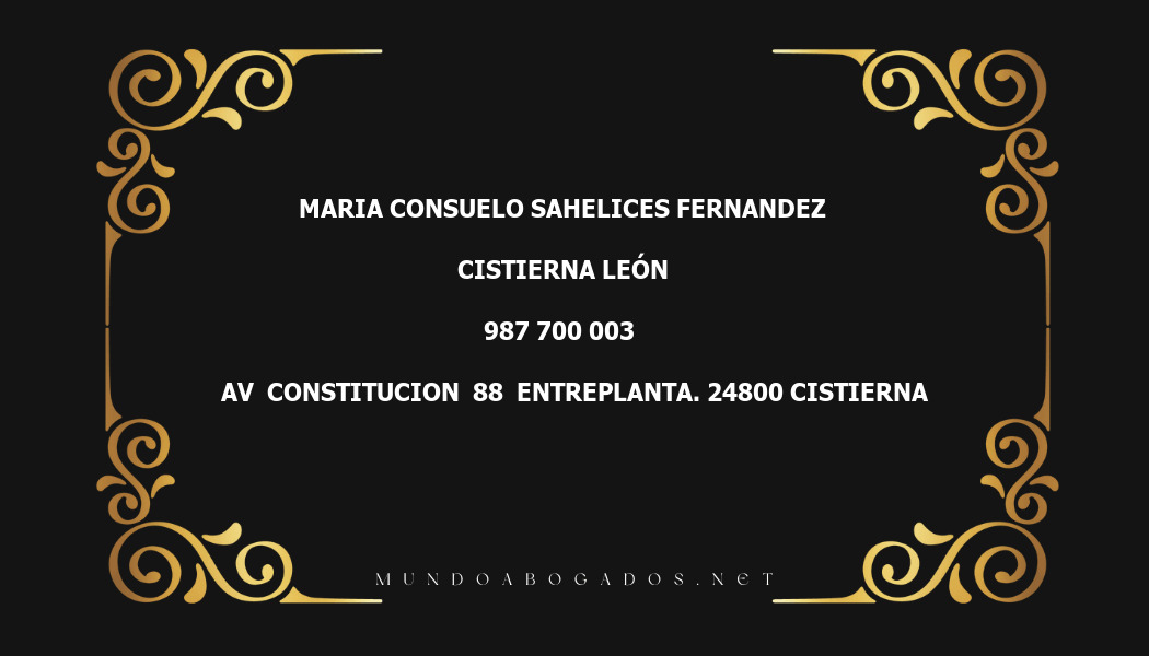 abogado Maria Consuelo Sahelices Fernandez en la localidad de Cistierna