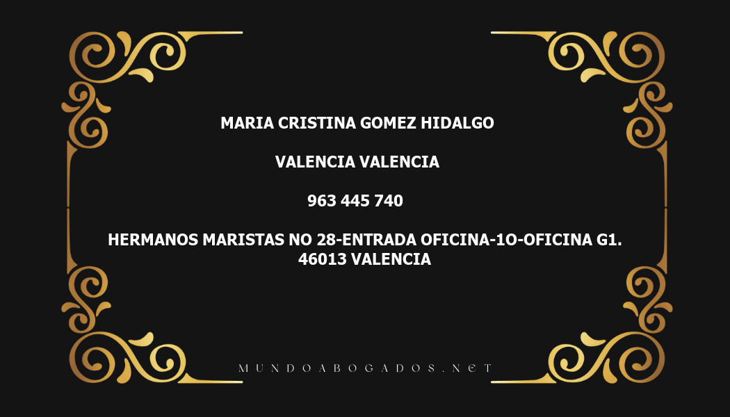 abogado Maria Cristina Gomez Hidalgo en la localidad de Valencia