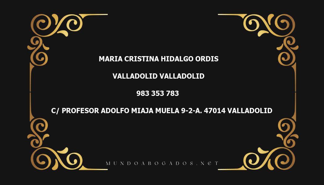 abogado Maria Cristina Hidalgo Ordis en la localidad de Valladolid