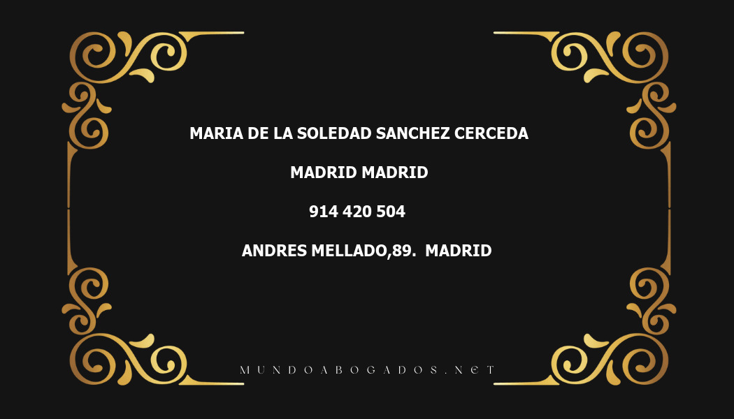 abogado Maria De La Soledad Sanchez Cerceda en la localidad de Madrid