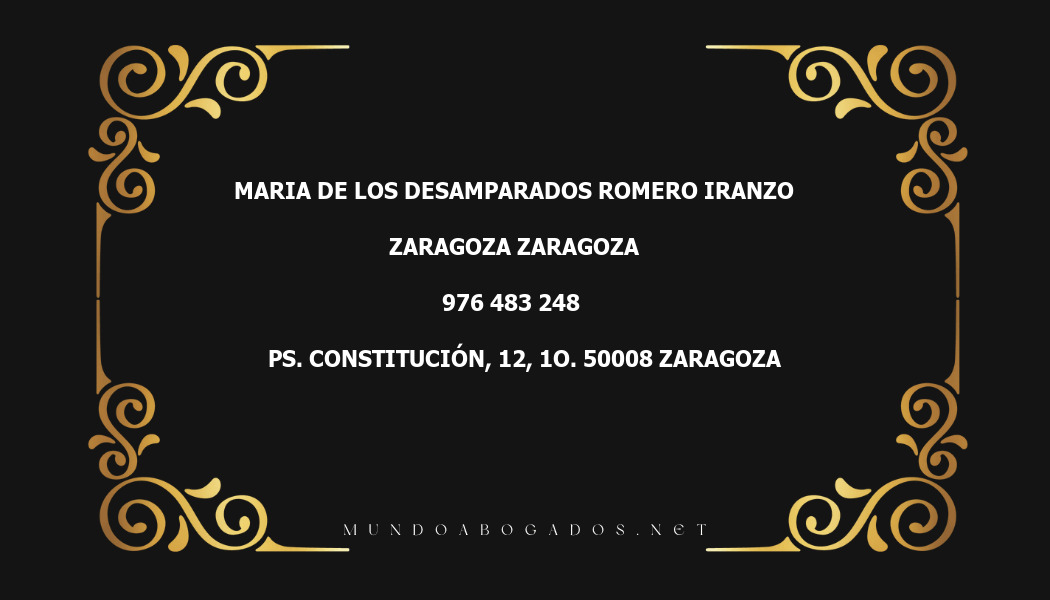 abogado Maria De Los Desamparados Romero Iranzo en la localidad de Zaragoza