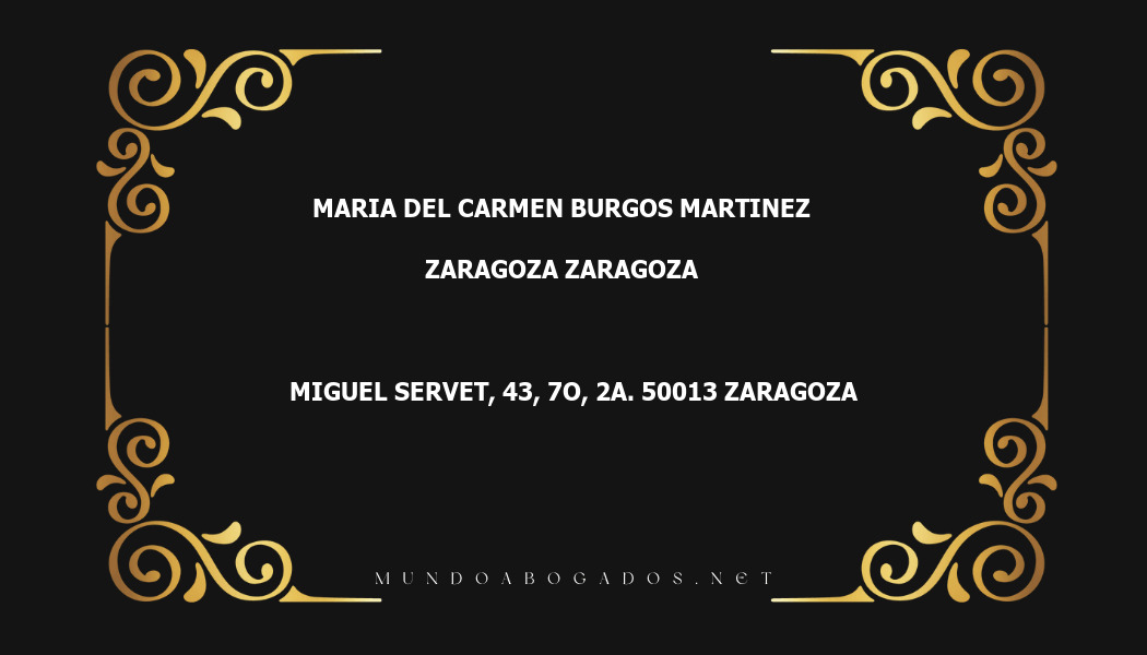 abogado Maria Del Carmen Burgos Martinez en la localidad de Zaragoza