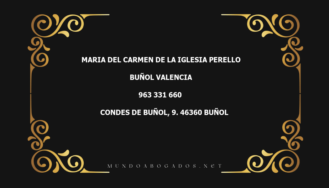 abogado Maria Del Carmen De La Iglesia Perello en la localidad de Buñol