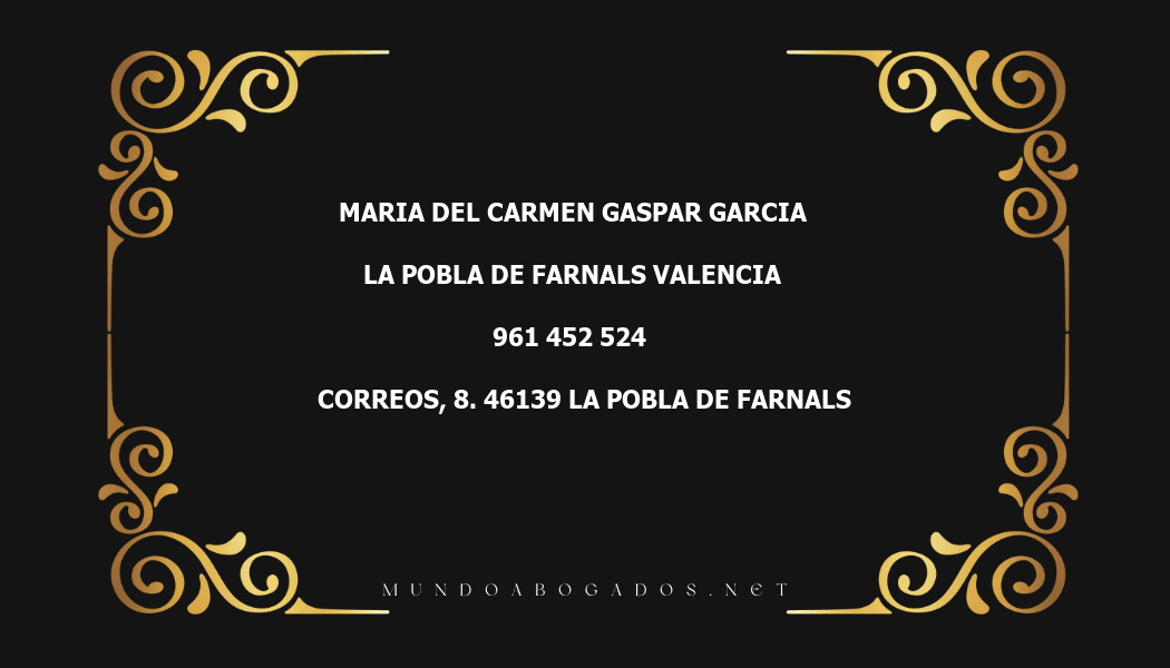 abogado Maria Del Carmen Gaspar Garcia en la localidad de La Pobla de Farnals