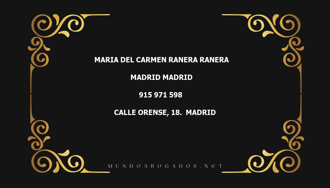 abogado Maria Del Carmen Ranera Ranera en la localidad de Madrid