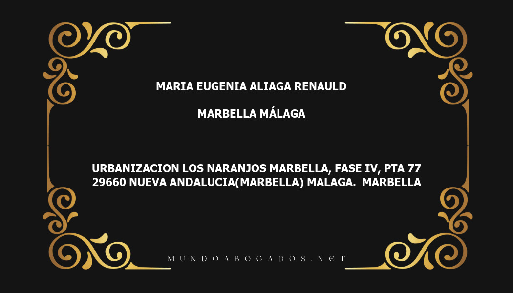 abogado Maria Eugenia Aliaga Renauld en la localidad de Marbella