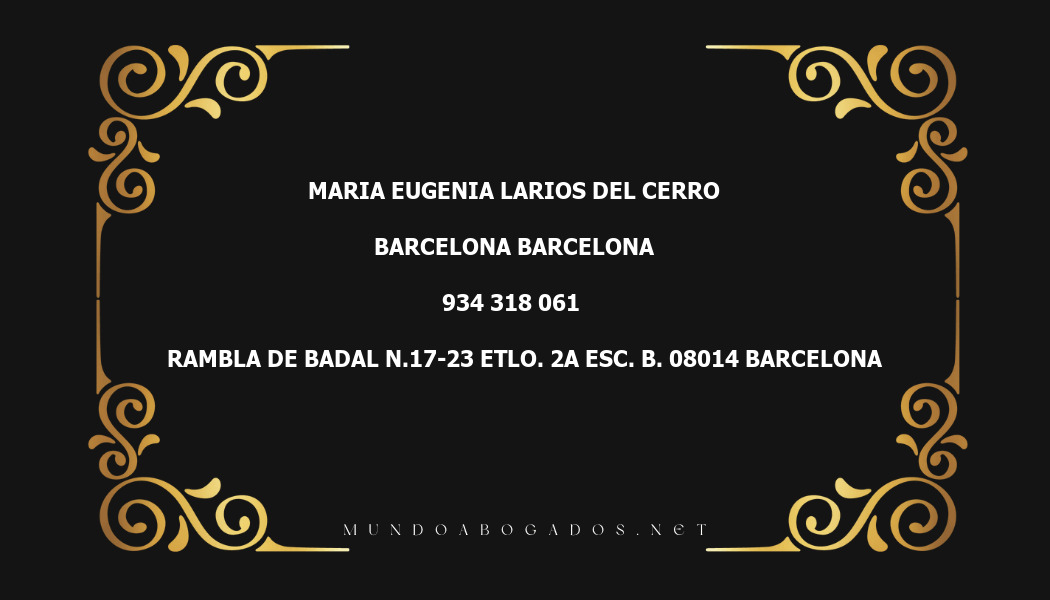 abogado Maria Eugenia Larios Del Cerro en la localidad de Barcelona