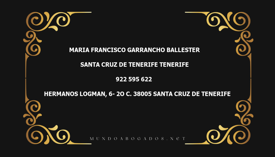 abogado Maria Francisco Garrancho Ballester en la localidad de Santa Cruz de Tenerife