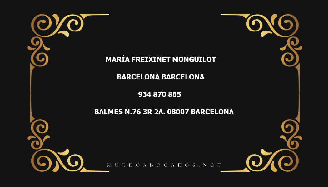 abogado María Freixinet Monguilot en la localidad de Barcelona