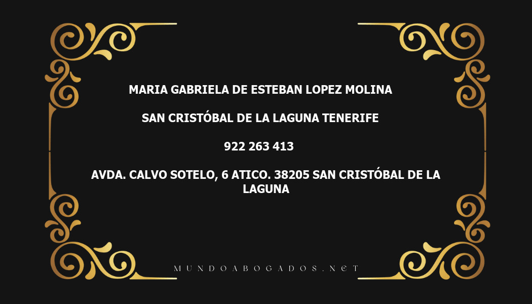 abogado Maria Gabriela De Esteban Lopez Molina en la localidad de San Cristóbal de La Laguna