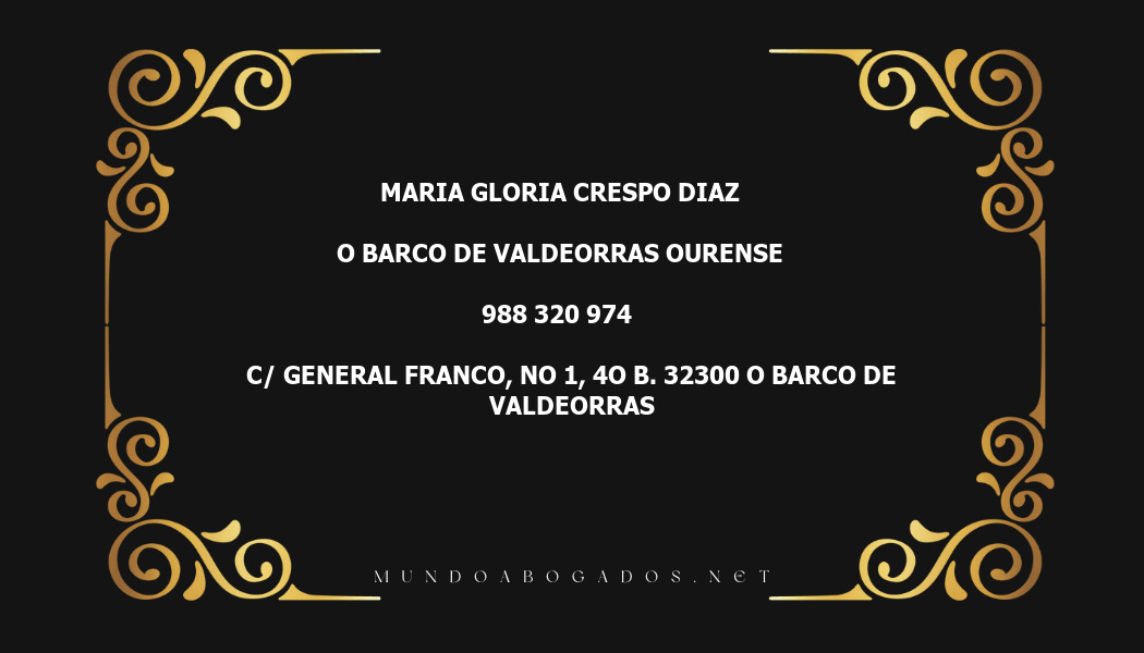 abogado Maria Gloria Crespo Diaz en la localidad de O Barco de Valdeorras