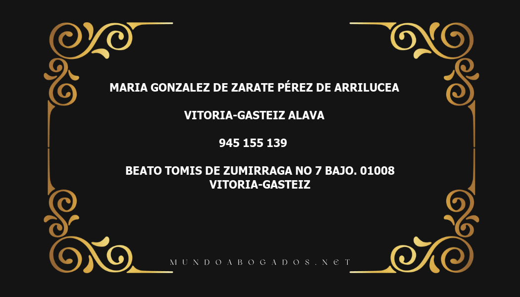 abogado Maria Gonzalez De Zarate Pérez De Arrilucea en la localidad de Vitoria-Gasteiz