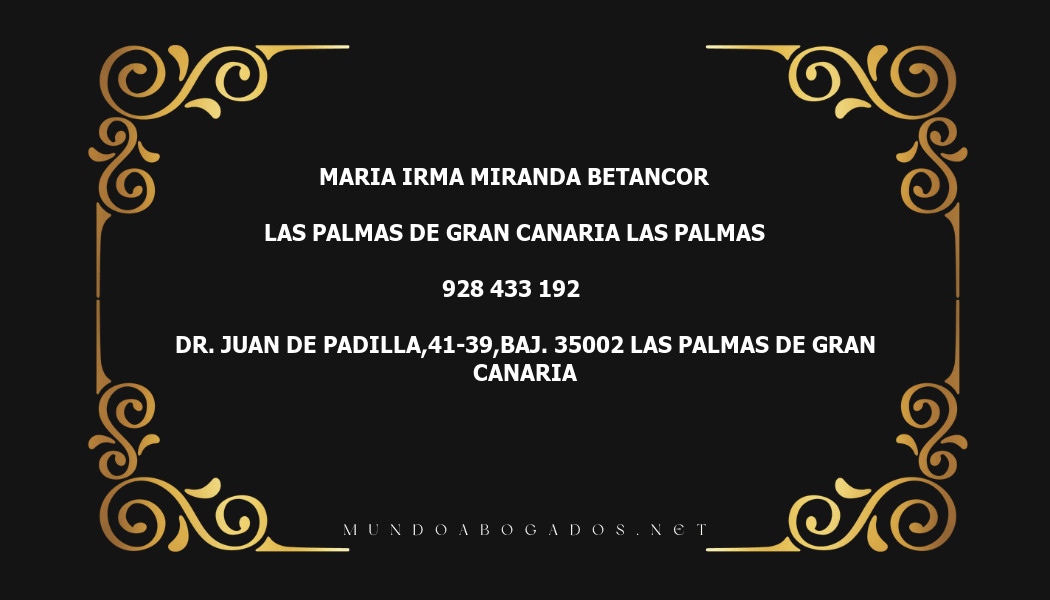 abogado Maria Irma Miranda Betancor en la localidad de Las Palmas de Gran Canaria