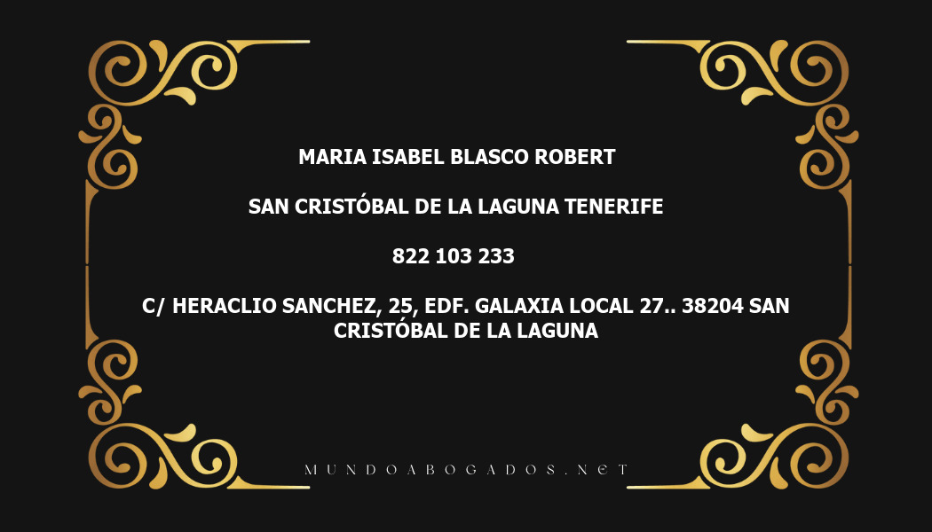 abogado Maria Isabel Blasco Robert en la localidad de San Cristóbal de La Laguna