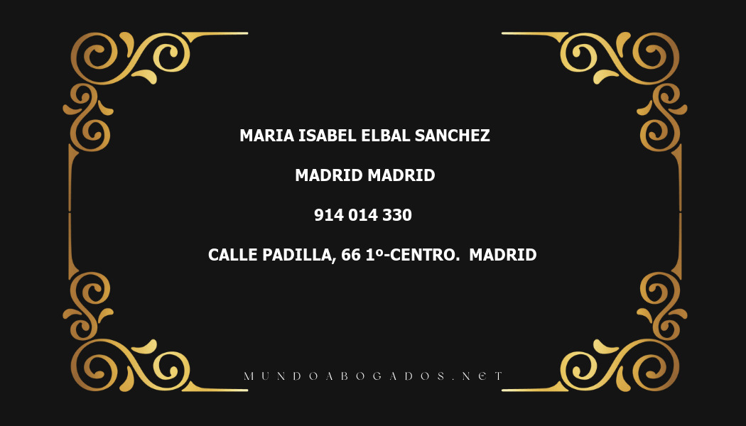 abogado Maria Isabel Elbal Sanchez en la localidad de Madrid