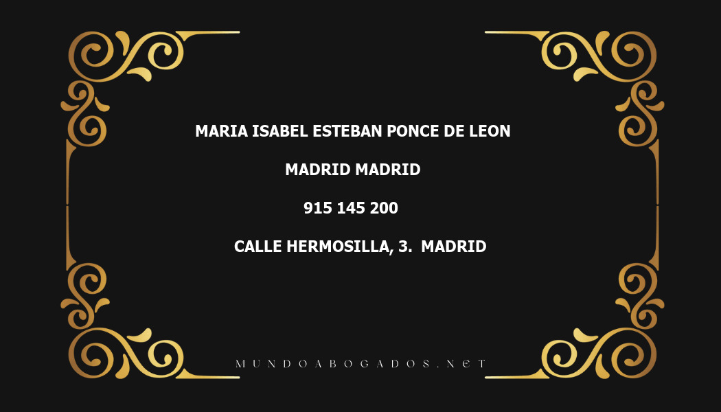 abogado Maria Isabel Esteban Ponce De Leon en la localidad de Madrid