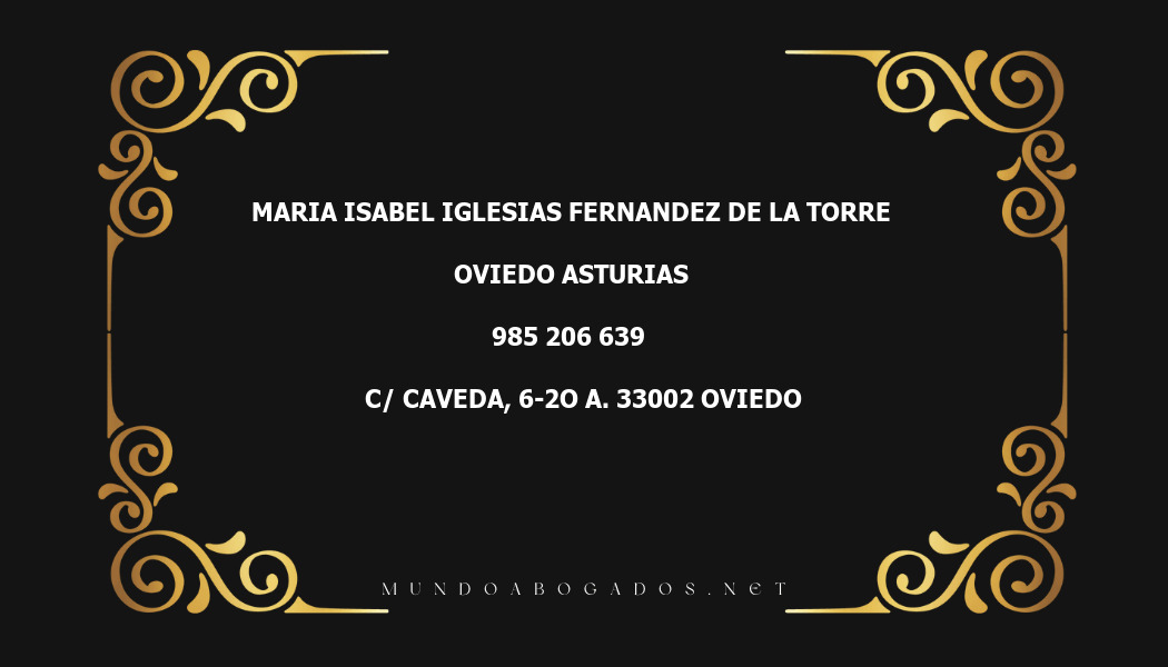 abogado Maria Isabel Iglesias Fernandez De La Torre en la localidad de Oviedo