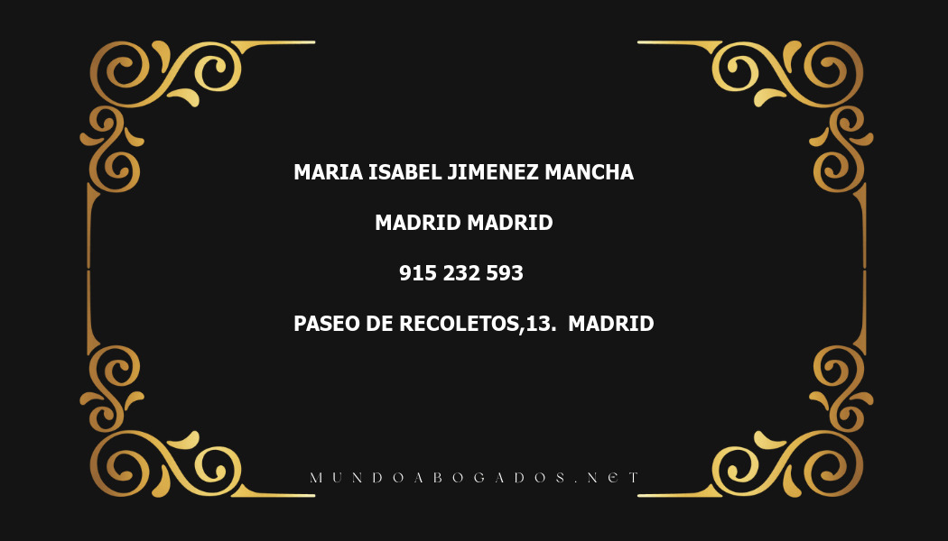 abogado Maria Isabel Jimenez Mancha en la localidad de Madrid