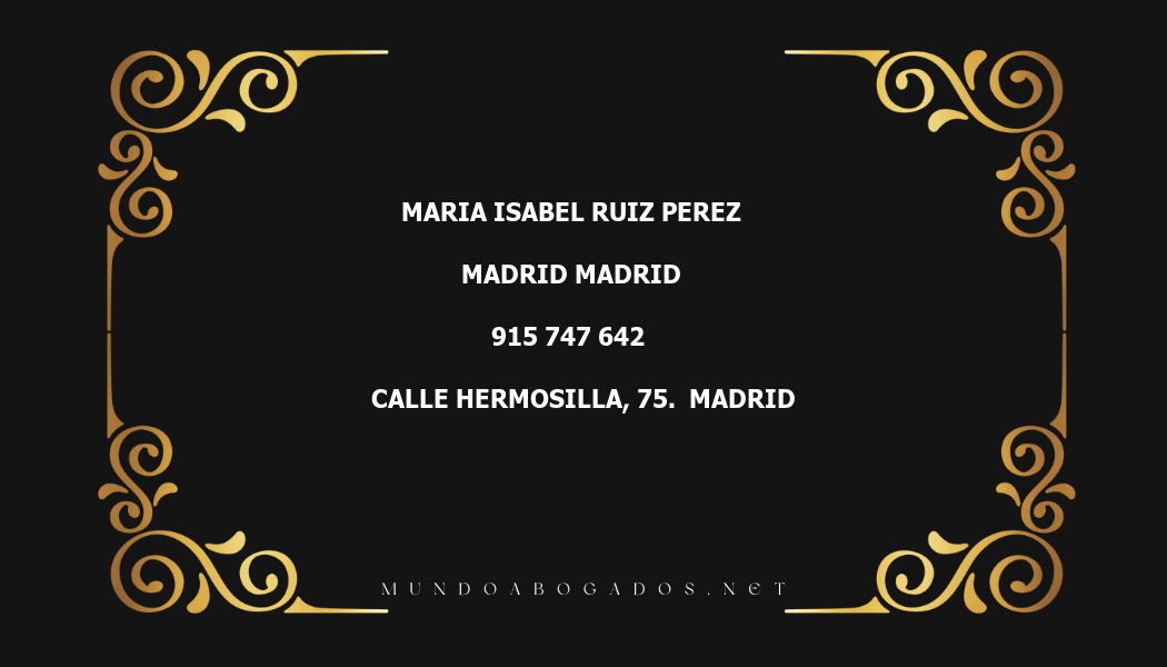 abogado Maria Isabel Ruiz Perez en la localidad de Madrid