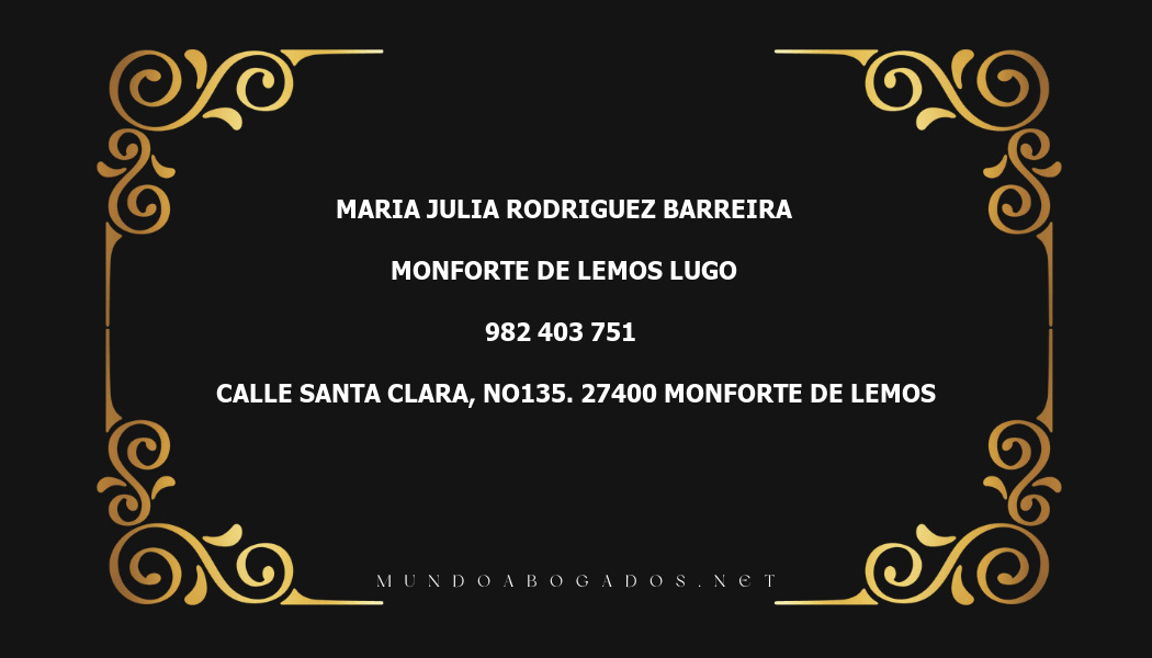 abogado Maria Julia Rodriguez Barreira en la localidad de Monforte de Lemos