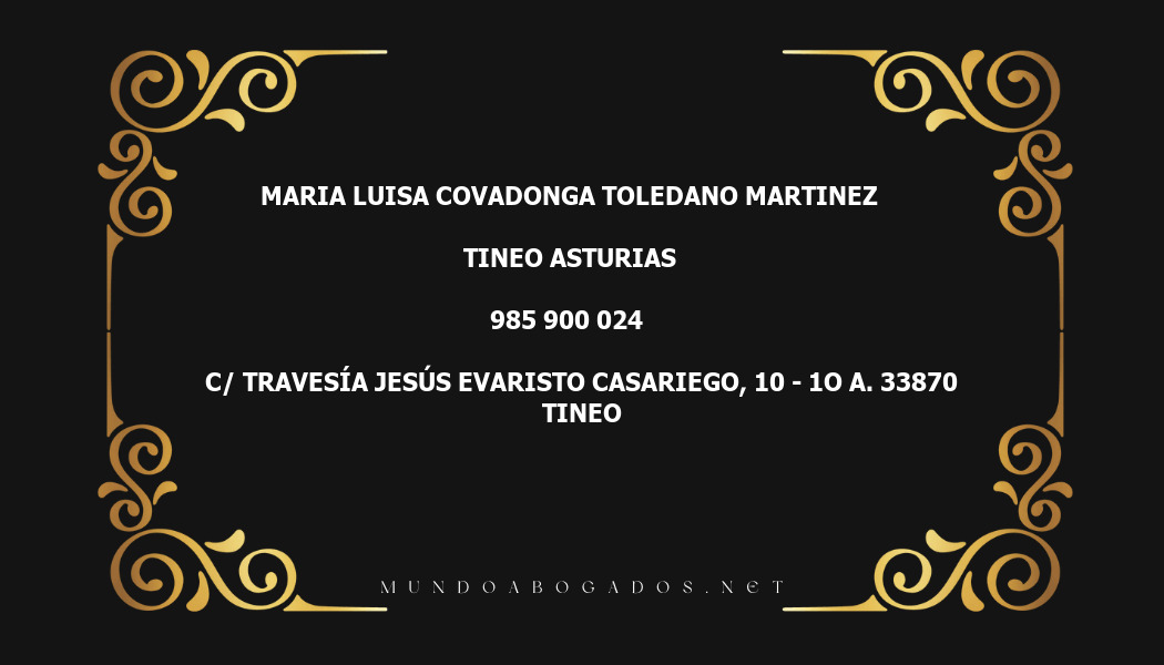 abogado Maria Luisa Covadonga Toledano Martinez en la localidad de Tineo