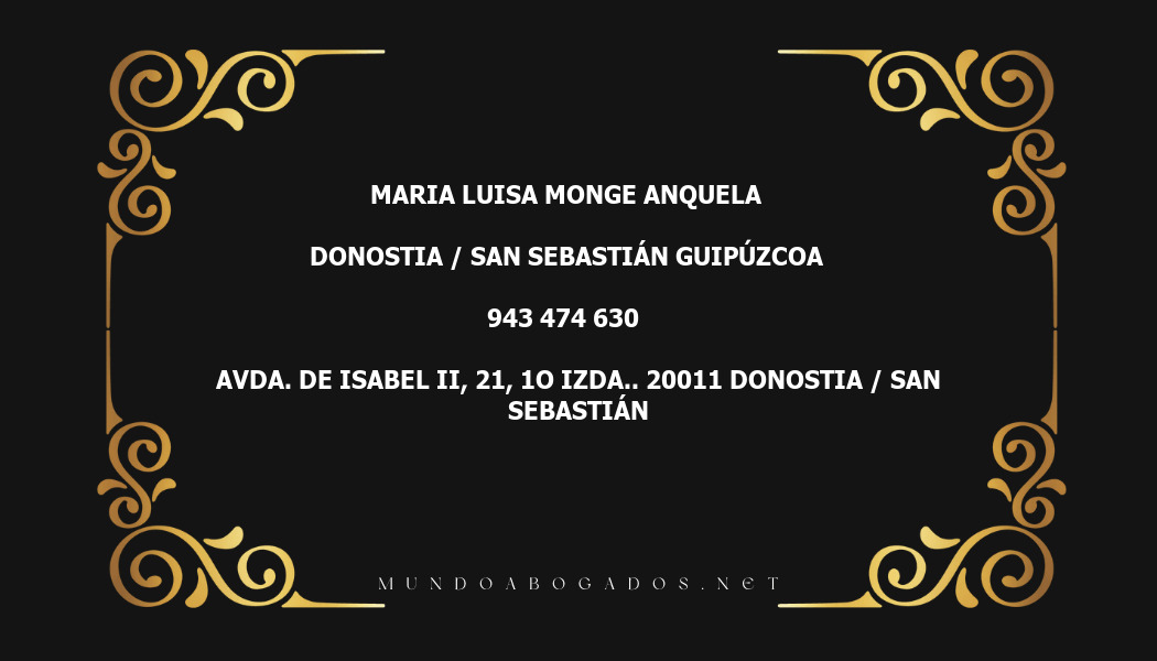 abogado Maria Luisa Monge Anquela en la localidad de Donostia / San Sebastián