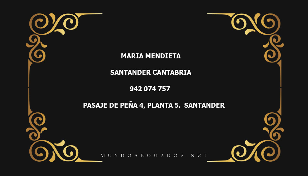 abogado Maria Mendieta en la localidad de Santander