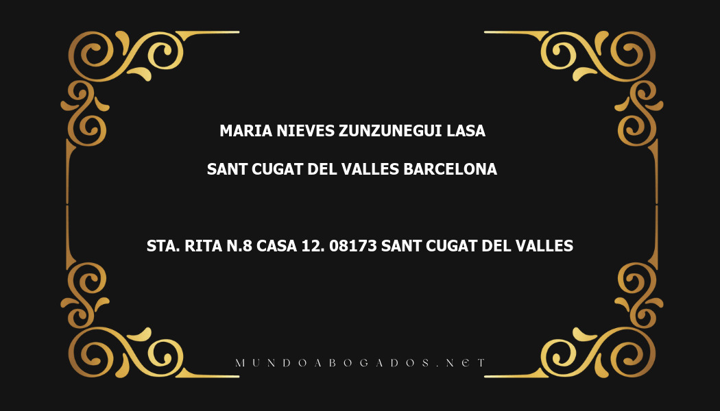 abogado Maria Nieves Zunzunegui Lasa en la localidad de Sant Cugat del Valles