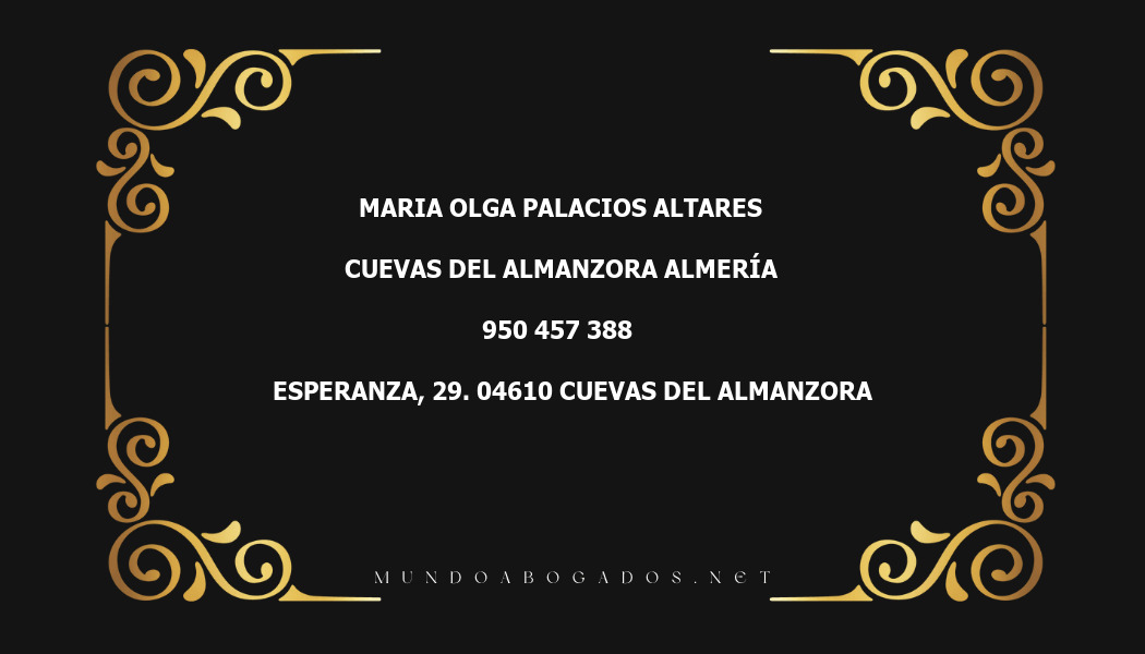 abogado Maria Olga Palacios Altares en la localidad de Cuevas del Almanzora