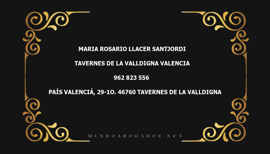 abogado Maria Rosario Llacer Santjordi en la localidad de Tavernes de la Valldigna