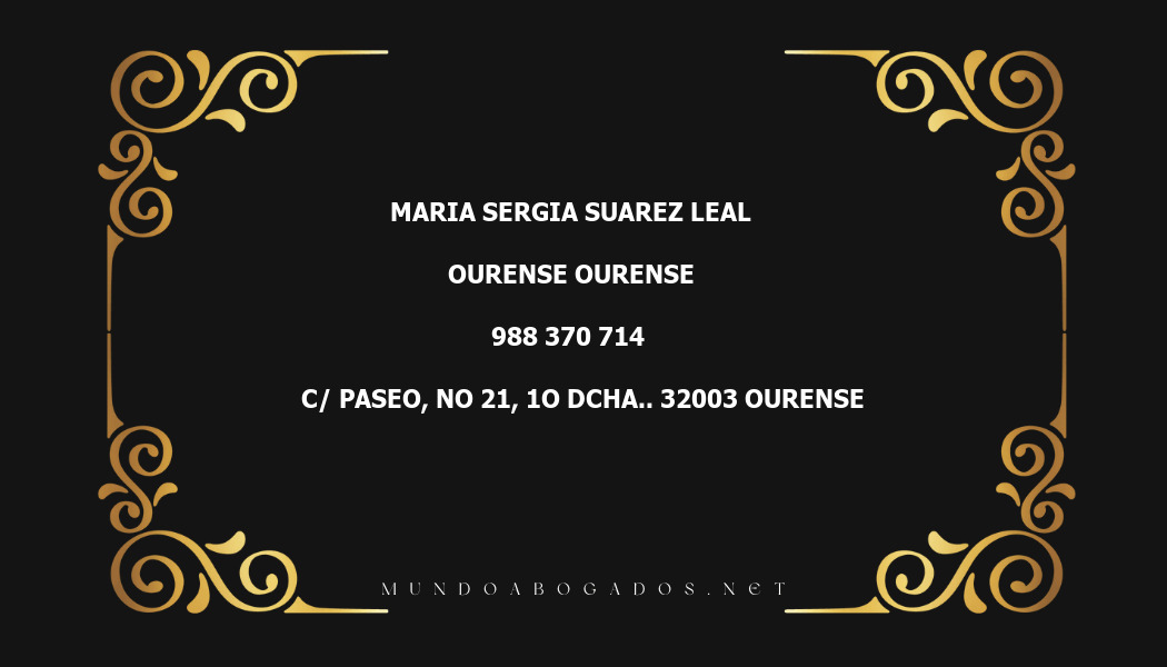 abogado Maria Sergia Suarez Leal en la localidad de Ourense