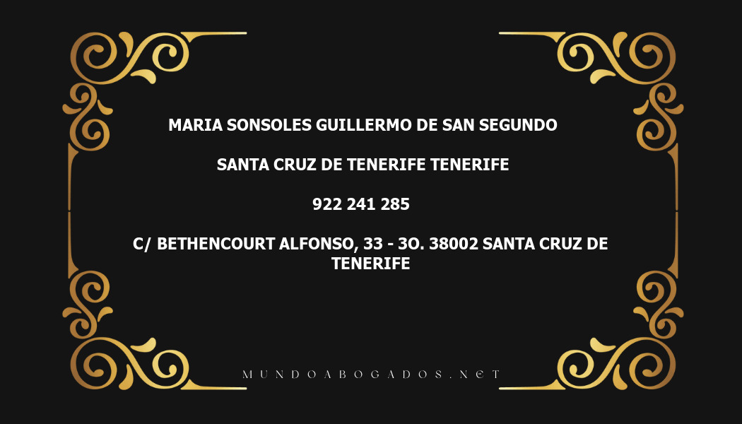 abogado Maria Sonsoles Guillermo De San Segundo en la localidad de Santa Cruz de Tenerife