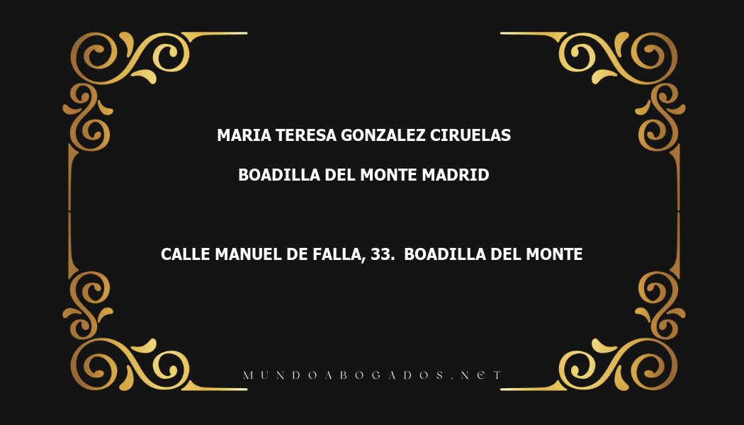 abogado Maria Teresa Gonzalez Ciruelas en la localidad de Boadilla del Monte